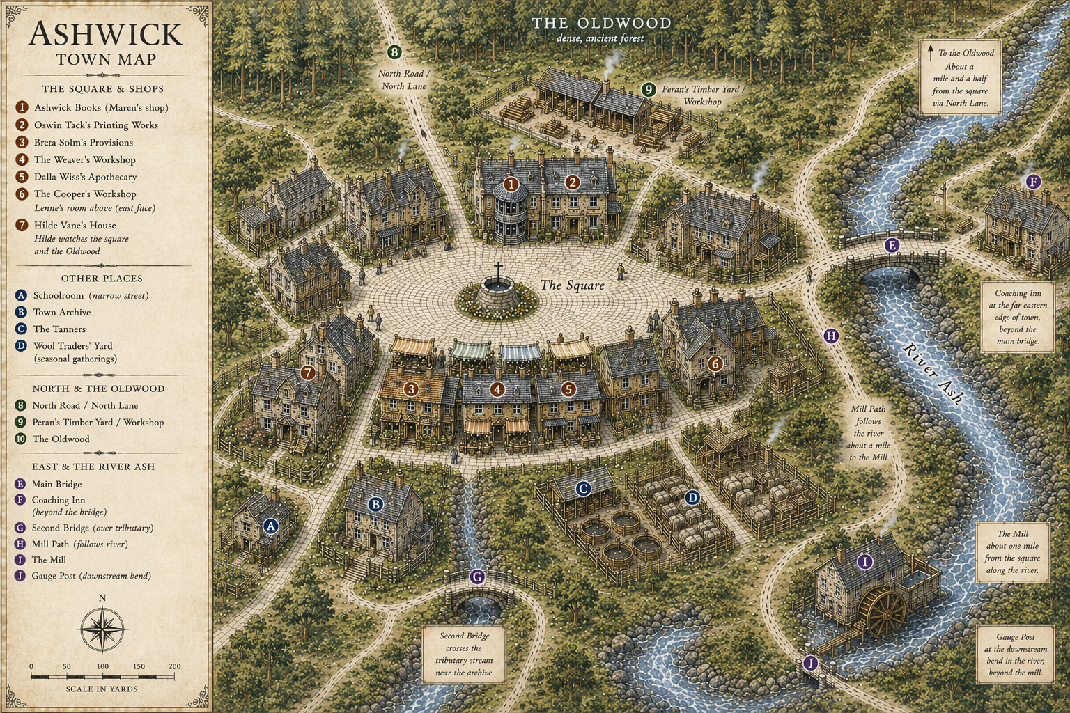 Illustrated town map of Ashwick